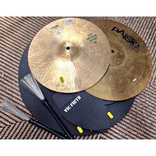 352 - Two Paiste cymbals and brushes