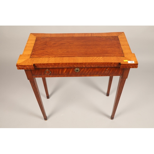 520 - Georgian style fold over card table with frieze drawer and satinwood cross banding raised on  square... 