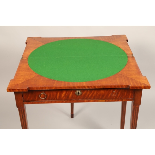 520 - Georgian style fold over card table with frieze drawer and satinwood cross banding raised on  square... 