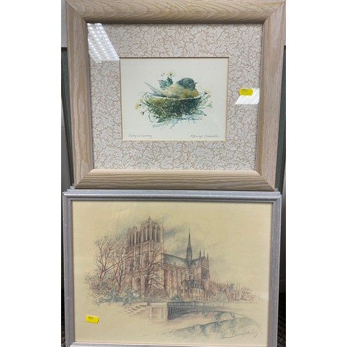 419A - Set of five framed prints of Paris, and seven other pictures 