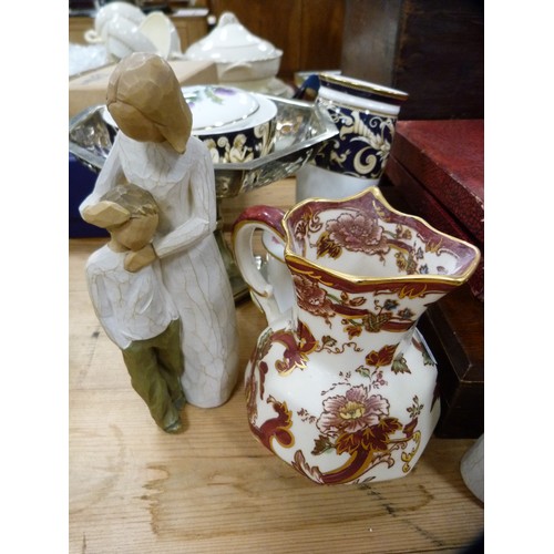 62 - Pair of field glasses, carriage clocks, jug, posies, Wedgwood vase, figures, trinket box, boxed fish... 