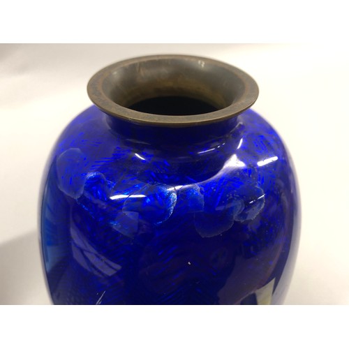 266 - Japanese cloisonne vase, baluster form, blue ground decorated with flowing iris, height 24cm