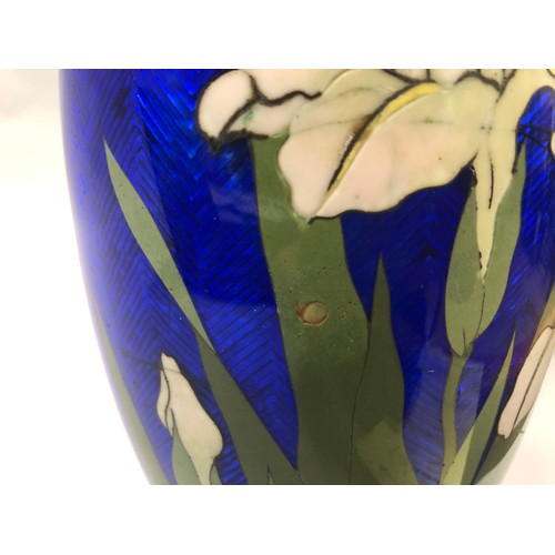 266 - Japanese cloisonne vase, baluster form, blue ground decorated with flowing iris, height 24cm