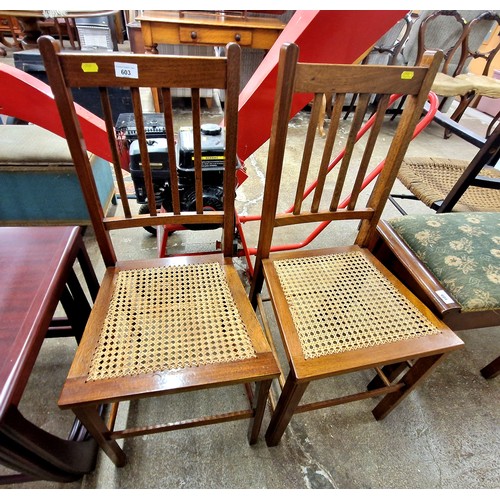 603 - Pair cane seated oak side chairs