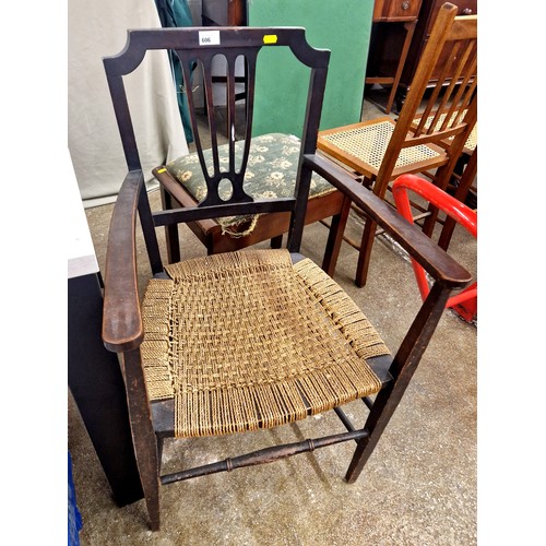 606 - Cane seated mahogany hall chair