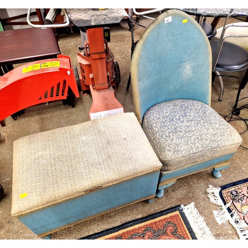 607 - Vintage Lloyd Loom style bedroom chair and ottoman