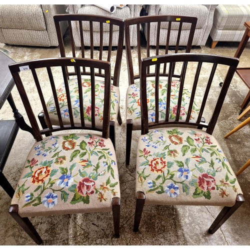 615 - Set of four mahogany side chairs with needlework embroidered seats (4)