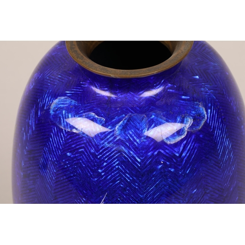 266 - Japanese cloisonne vase, baluster form, blue ground decorated with flowing iris, height 24cm