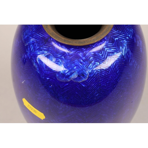 266 - Japanese cloisonne vase, baluster form, blue ground decorated with flowing iris, height 24cm