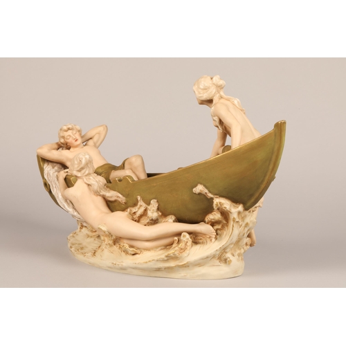 42 - Art Nouveau Bohemia Royal Dux porcelain figure, centre piece mounted as a young fisherman sleeping o... 
