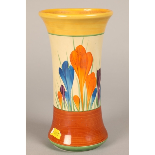 63 - Clarice Cliff Bizarre vase in the crocus design, hand painted floral spray between brown and yellow ... 