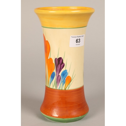 63 - Clarice Cliff Bizarre vase in the crocus design, hand painted floral spray between brown and yellow ... 