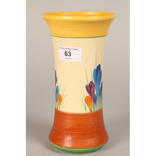 63 - Clarice Cliff Bizarre vase in the crocus design, hand painted floral spray between brown and yellow ... 