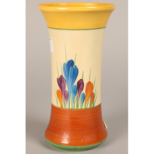 63 - Clarice Cliff Bizarre vase in the crocus design, hand painted floral spray between brown and yellow ... 