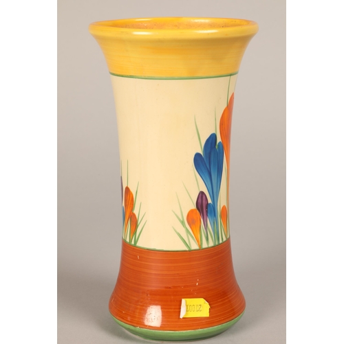 63 - Clarice Cliff Bizarre vase in the crocus design, hand painted floral spray between brown and yellow ... 