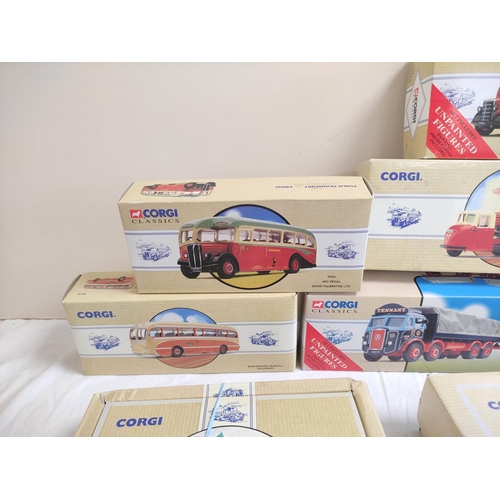 56 - Corgi Classics. Public Transport 1:50 scale die cast busses, to include AEC Regal 97021, Scammekk Sc... 