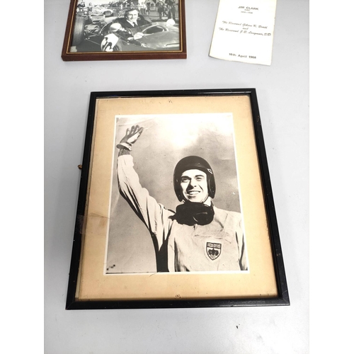 280 - Motorsport Interest. Jim Clark 1936-1968 framed racing print, another of Sir Jackie Stewart and Jim ... 