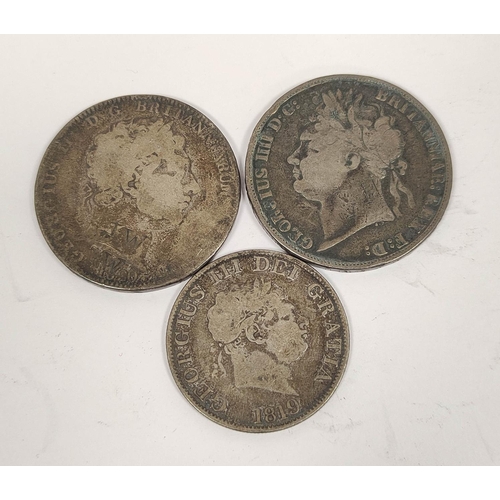 149 - United Kingdom. Group of coins to include a George III 1820 silver crown, a George IV 1821 silver cr... 