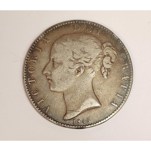 155 - United Kingdom. Queen Victoria (1837-1901) silver crown 1845 cinquefoil stops S3882. VG... 