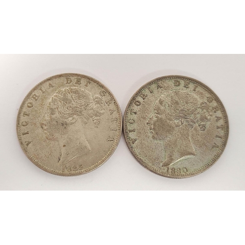 157 - United Kingdom. Queen Victoria (1837-1901) two silver halfcrowns one dated 1880, the other 1885. S38... 