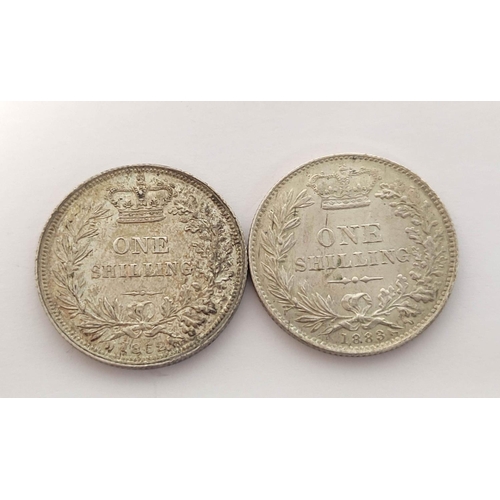 166 - United Kingdom. Queen Victoria (1837-1901) silver 1852 shilling EX S.3904. Also another dated 1883 N... 