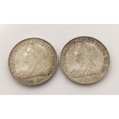 168 - United Kingdom. Queen Victoria (1837-1901) silver 1895 shilling EX+ S.3940. Also another dated 1899 ... 