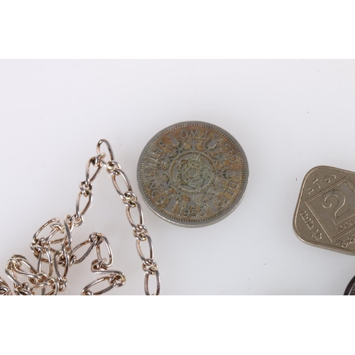 560 - Indian 1918 Rupee, silver fob medals, etc.