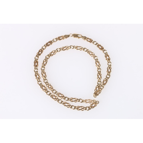 568 - 9ct gold flat link chain, 13.1g.