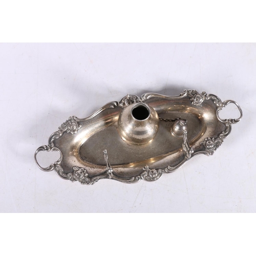 593 - Early 20th century silver ink tray and pen stand, inscription to well, hallmarked Gorham silver, 16 ... 