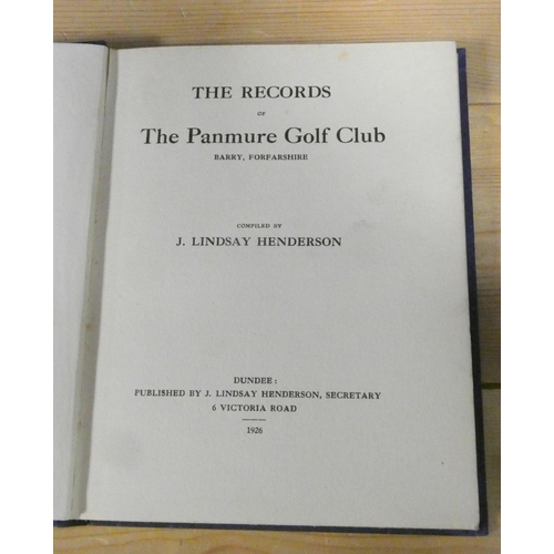 207 - HENDERSON J. LINDSAY.  The Records of the Panmure Golf Club, Barry, Forfarshire. Photograph frontis.... 