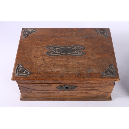 3 - Late 19th/early 20th century rosewood box, with drawing tools, 15 x 21 x 13cm, and an oak Arts &... 