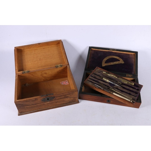 3 - Late 19th/early 20th century rosewood box, with drawing tools, 15 x 21 x 13cm, and an oak Arts &... 