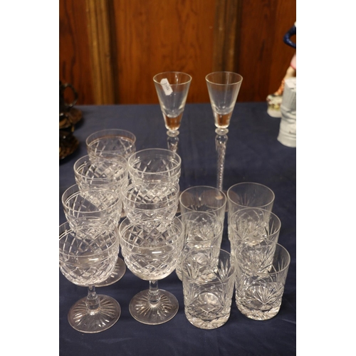 31 - Edinburgh Crystal cut-glass to include seven wine glasses and seven tumblers, a pair of antique styl... 