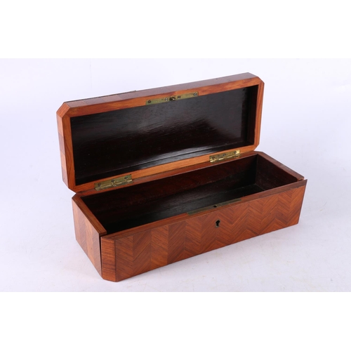 4 - Early 20th century parquetry hinged box, 6 x 26 x 11cm.