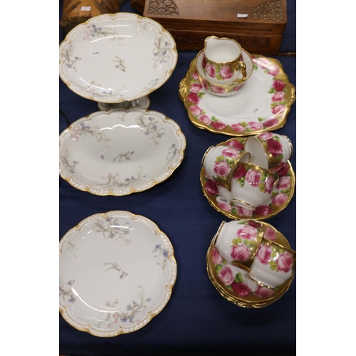 62 - Havilland of France part dessert set, and a Royal Albert cabbage rose pattern floral teaset.