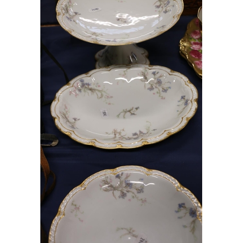 62 - Havilland of France part dessert set, and a Royal Albert cabbage rose pattern floral teaset.