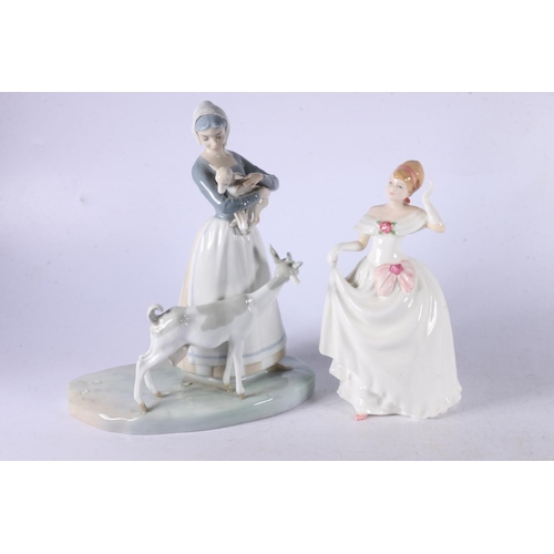 7 - Royal Doulton figurines HN3600 Dawn and Top O' The Hill, a Royal Worcester figurine #3458 December, ... 