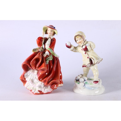 7 - Royal Doulton figurines HN3600 Dawn and Top O' The Hill, a Royal Worcester figurine #3458 December, ... 