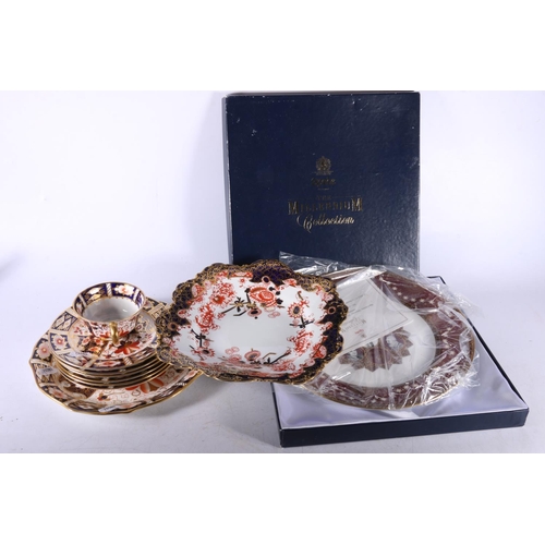 79 - Royal Crown Derby square plate, 24cm x 27cm, also an Imari palette cup and plates, and a Spode Mille... 