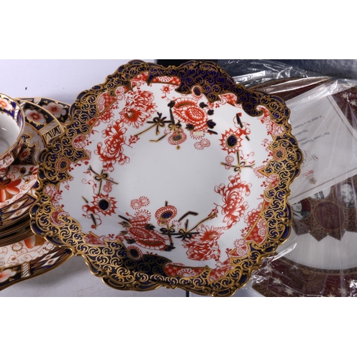 79 - Royal Crown Derby square plate, 24cm x 27cm, also an Imari palette cup and plates, and a Spode Mille... 