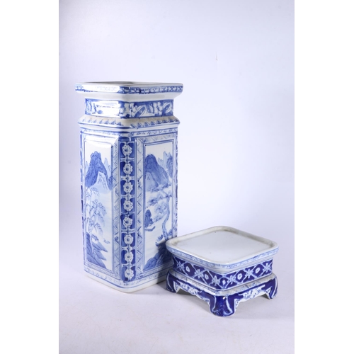 8 - Chinese sleeve vase, blue and white porcelain decorated with vignettes of landscape scenes, raised u... 