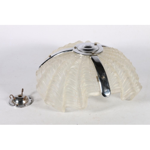 70A - French Art Deco frosted glass clam shell plafonnier or ceiling light, 34cm.