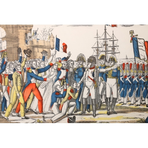 16 - Two framed Napoleonic war prints, Le Retour De L'ile D'elbe and Les Adieux De Fontainbleau, frame si... 