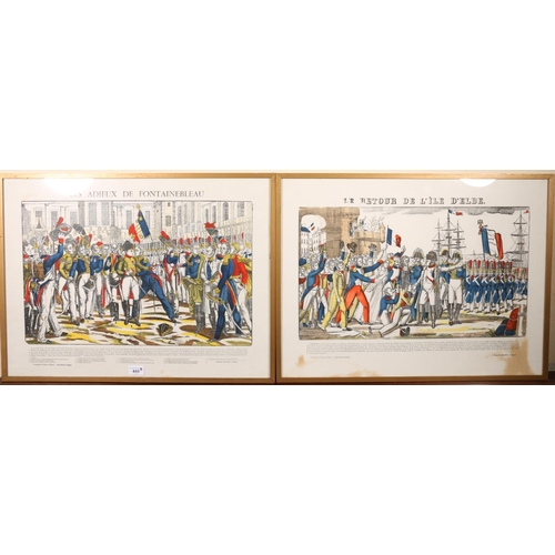 16 - Two framed Napoleonic war prints, Le Retour De L'ile D'elbe and Les Adieux De Fontainbleau, frame si... 