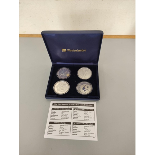 182 - 2005 World four fine silver 1oz coins to include Canadian Maple Leaf, American Eagle, Chinese Panda ... 