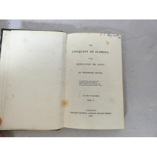 62 - IRVING THEODORE.  The Conquest of Florida Under Hernando de Soto. 2 vols. 12mo. Half green... 