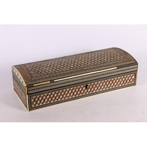 212 - Anglo-Indian inlaid hinged box, 7cm x 28cm x 11cm.