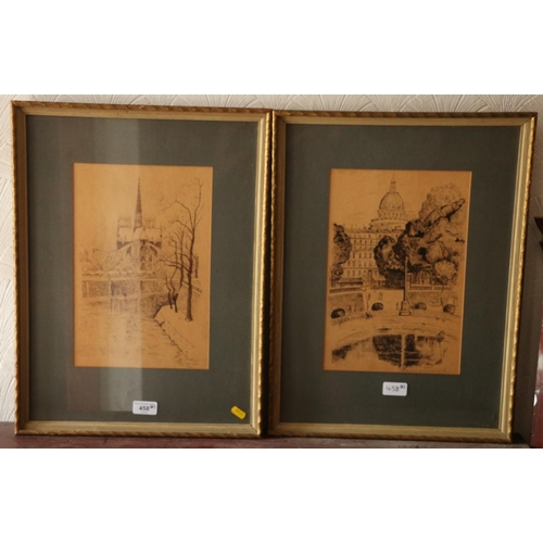 296 - 20TH CENTURY SCHOOL, two views of Paris, pencil drawings, signed indistinctly, 32cm x 21cm, frame 52... 