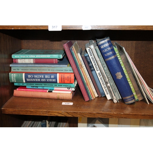 319 - Shelf of Sporting magazines, Farming books, Modern Electric Wiring, etc.