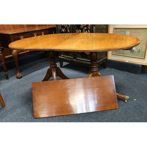 708 - Mahogany Regency style D-end dining table, with centre leaf.